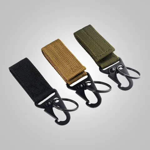 Portachiavi in Nastro di Nylon Tattico da Esterno Gancio a Becco d'Aquila in Metallo Clip Sospesa per Cintura Molle Anello Chiavi EDC Multifunzionale