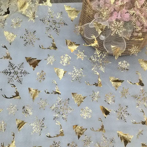 Camino de Mesa de Navidad Tela Mesh Bronceado Estampado Copo de Nieve Oro Mantel Decorativo Para Fiesta Hogar