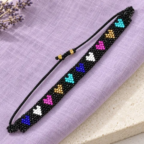 Dames Handgemaakte Glasralen Geweven Hart Patroon Armband Verstelbare Mode Pols Sieraden Cadeau
