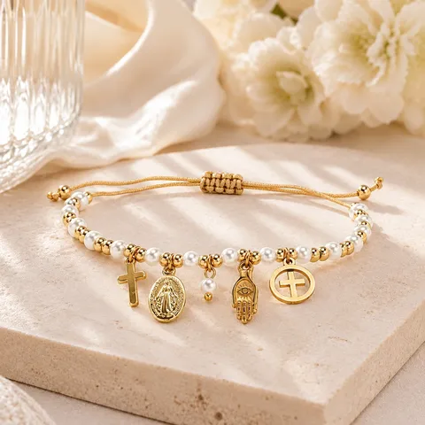 Dames Legering Kralen Armband Verguld Kunstparel Blad Hart Hanger Zoete Stijl Verstelbaar