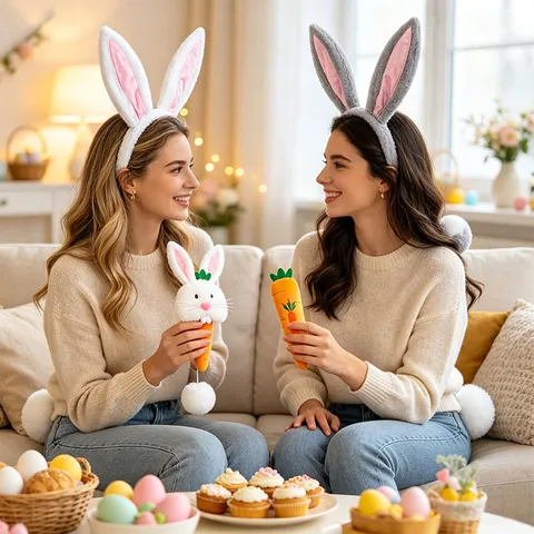 Halloween Easter Bunny Ears Headband Tail Costume Set Plush Animal Accessories For Holiday Party Performance Dress Up