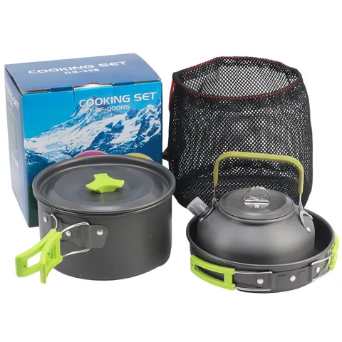 Outdoor Camping Cookware Set Portable Stainless Steel Pot Frying Pan Teapot Combo Hiking Picnic Cooking Equipment
