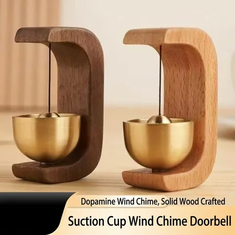 Modern Minimalist Wooden Magnetic Doorbell Brass Wind Chime Retro Entrance Reminder Bell For Home Shop Decoration Hanging Ornament