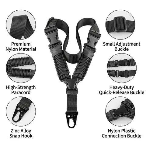 Tactische Sling Verstelbare Nylon Paracord Enkelpunts Geweerriem Voor Outdoor Jacht Gevecht CS Spel Heavy Duty