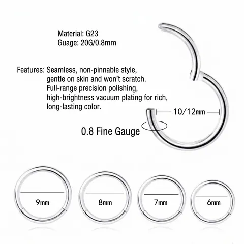 Aro de Nariz de Segmento Clicker con Bisagra de Aleación de Titanio G23 Pendiente de Cartílago Sin Costuras Joyería de Piercing Corporal para Hombre Mujer