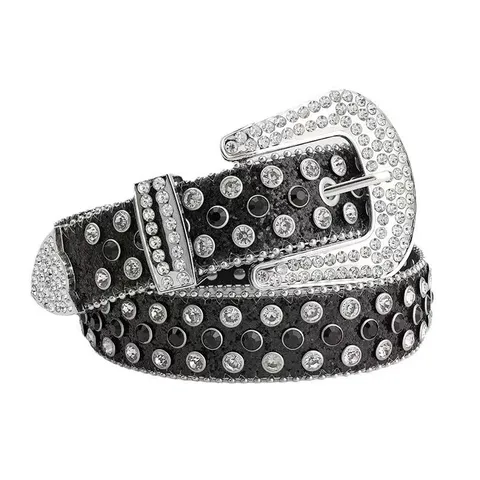 Western PU Leather Rhinestone Belt For Women Men Vintage Punk Studded Waist Chain Belt For Jeans Streetwear Fashion Belt