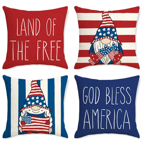 American Independence Day Linen Throw Pillow Case Patriotic Stars Striped Printed Cushion Cover For Couch Home Festive Decoration