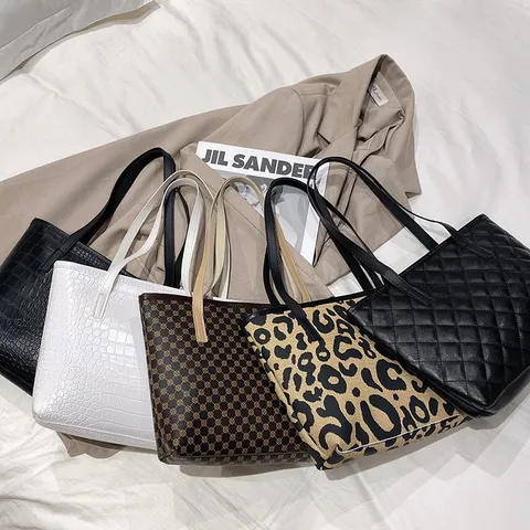 Vintage PU Leather Crocodile Pattern Underarm Bag Large Capacity Leopard Print Tote Handbag For Women Daily Matching