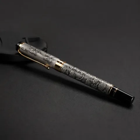 Style Traditionnel Chinois Embossé Métal Stylo Plume Affaires Bureau Calligraphie