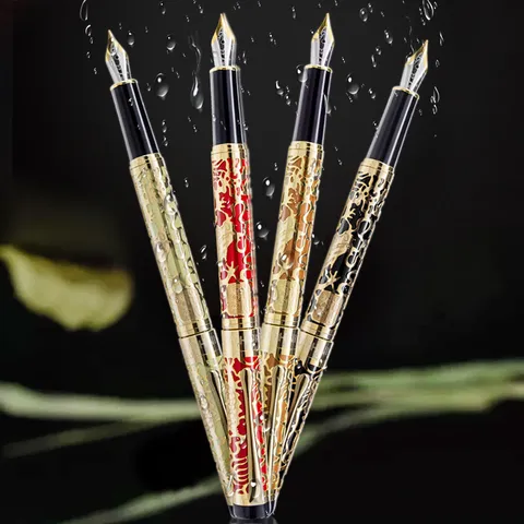 Style Traditionnel Chinois Embossé Métal Stylo Plume Affaires Bureau Calligraphie