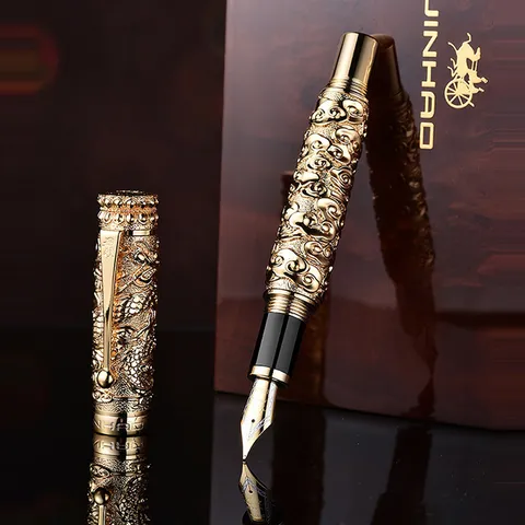 Stylo-Plume en Métal avec Relief de Dragon de Style Chinois Rétro Cadeau d'Affaires Stylo d'Écriture de Calligraphie Pour Étudiants Bureau