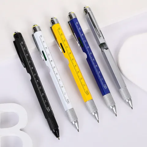 Πολυλειτουργικό Μεταλλικό Στυλό Ballpoint Με Κατσαβίδι Χάρακα Stylus Αλφάδι Επαγγελματικό Εργαλείο Γραφείου Γραφής
