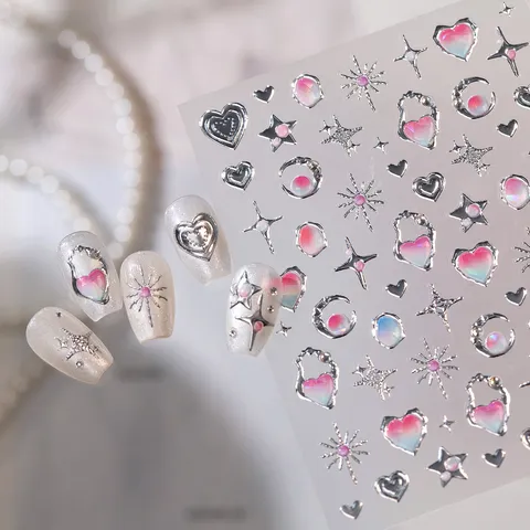 Sweet Cool Heart Star Moon Nail Art Stickers Embossed Jelly Gel Decals Y2K Fashion Manicure Accessories For Women
