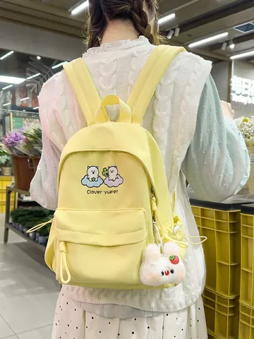 Sac à Dos Scolaire en Nylon Avec Broderie d'Ours de Dessin Animé pour Étudiants du Collège Grande Capacité Sac à Dos de Voyage Décontracté Léger pour Filles