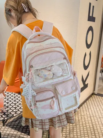 Korean Style Ita-bag Nylon PVC Transparent Window School Backpack With Star Charms Preppy Student Messenger Bag For Girls