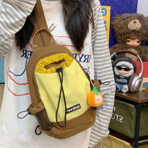 Mochila de Senderismo Ligera de Nailon para Mujer al Aire Libre Color de Contraste con Cordón Mochila Pequeña Bolso Bandolera para Viajes Camping Casual Streetwear