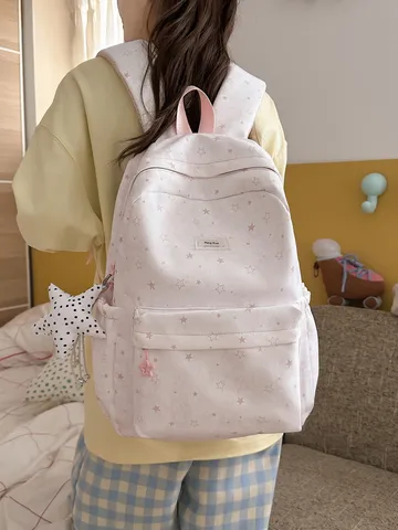 Star Print Large Capacity Backpack Cute Mori Girl School Bag Durable Nylon Student Bookbag For Teens Lightweight Daypack