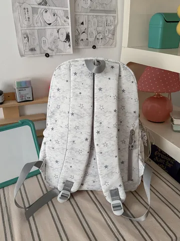 Korean Style Star Print School Backpack For Girls High School Student Lightweight Nylon Waterproof Casual Travel Backpack Shoulder Bag