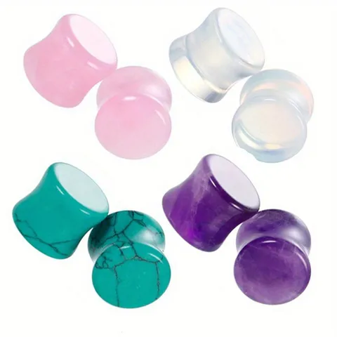 Natural Stone Ear Gauges Plugs Double Flared Ear Tunnels Expander Pink Quartz Opal Turquoise Amethyst Body Piercing Jewelry For Unisex