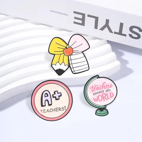 Teacher Enamel Brooch Pin Cute Alloy Lapel Badge Cartoon Brooches Jewelry Accessories For Women Men Teacher Day Gift