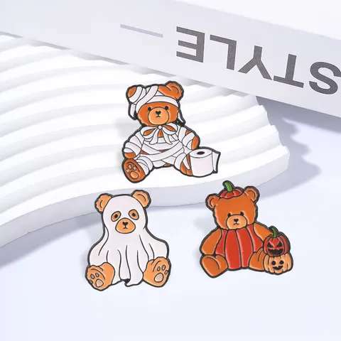Cute Halloween Teddy Bear Brooch Ghost Pumpkin Mummy Alloy Enamel Lapel Pin Creative Festival Fashion Clothing Jewelry Gift