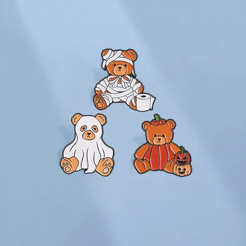 Cute Halloween Teddy Bear Brooch Ghost Pumpkin Mummy Alloy Enamel Lapel Pin Creative Festival Fashion Clothing Jewelry Gift