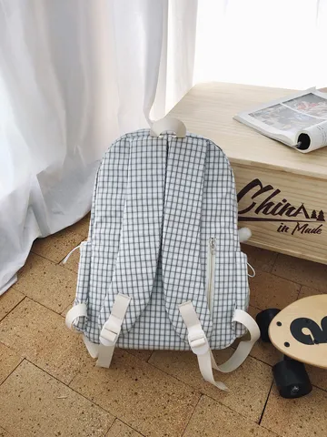 Nylon Καρέ Σακίδιο Πλάτης Γυναικείο Casual Σχολική Τσάντα Μεγάλης Χωρητικότητας Τσάντα Με Χριτό Μενταγιόν