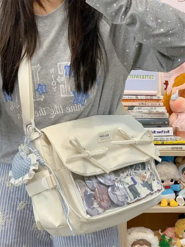 Γυναικείο Κορεάτικο Niche Πτυχωτό Φιόγκος Ita Bag Nylon Χιαστί Τσάντα Ώμου Διαφανές Parathiro Γλυκιά Καθημερινή Τσάντα Χεριού