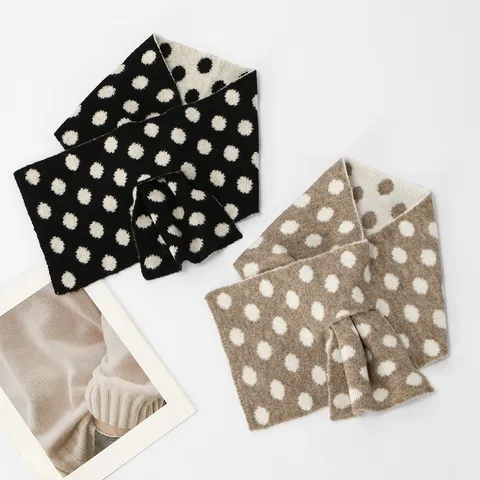 Otoño Invierno Retro Topos Doble Cara Estampado Tejido Calentador de Cuello Unisex Casual Cálido Bufanda Corta Accesorios de Moda