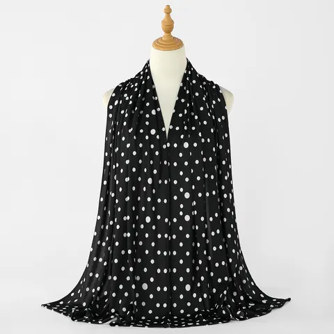 Women's Fashion Long Scarf Crystal Fabric Polka Dot Print Lightweight Soft Shawl Hijab Head Wrap For Outdoor Daily