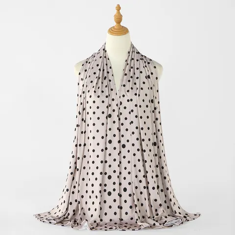 Women's Fashion Long Scarf Crystal Fabric Polka Dot Print Lightweight Soft Shawl Hijab Head Wrap For Outdoor Daily