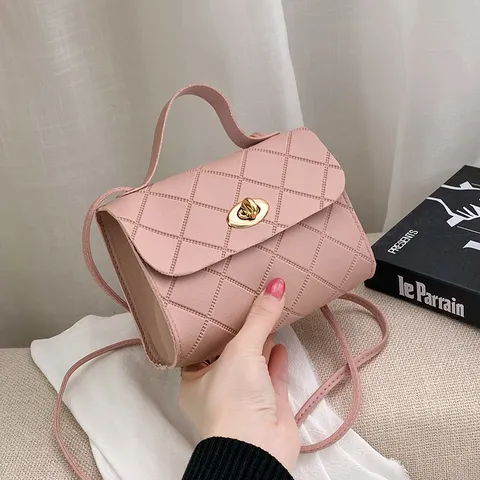 Dames Gewatteerd Kleine Crossbody Tas PU Leer Elegant Vierkante Handtas Met Metalen Draaislot Vintage Stijl