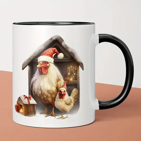 Modern Minimalistisch Keramik Becher Schwarzer Rand Und Griff Büro Kaffeetasse Süß Cartoon Tier Weihnachten Druck Wasser Becher Geschenk