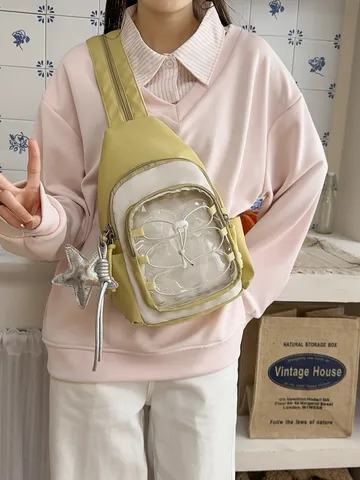 Casual Oxford Stof Mini Backpack Multipurpose Crossbody Chest Bag Transparent Ita Bag With Star Pendant For Women