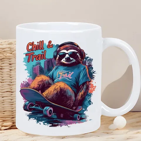 White Ceramic Coffee Mug Cute Cartoon Animal Sloth Aquarius Earth Print Office Tea Cup Microwave Safe Gift