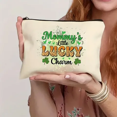 Bolsa de Maquillaje de Lona Bolsa de Cosméticos Organizador de Artículos de Aseo de Viaje Portátil Monedero con Cremallera Lindo Estampado de Letras Bolsa de Almacenamiento