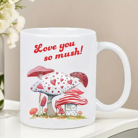 White Ceramic Coffee Mug Office Tea Cup With Cute Printed Design Ergonomic C-Handle Microwave Safe Drinkware