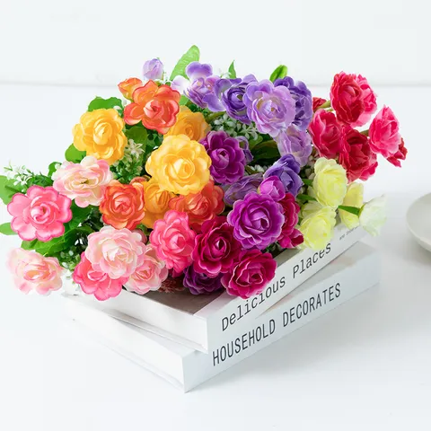 Artificial Flower Spring Tea Rose Bouquet Silk Flower Arrangements For Home Living Room Table Wedding Party Decor