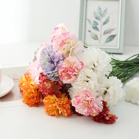 Single Branch Artificial Carnation Silk Flower Realistic Floral Arrangement For Home Decor Restaurant Hotel Embellishment