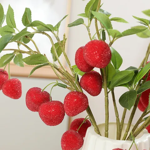 Ramo di Fragola Artificiale in Plastica e Schiuma Gambo di Frutta Finto per Decorazioni Domestiche Oggetti di Scena