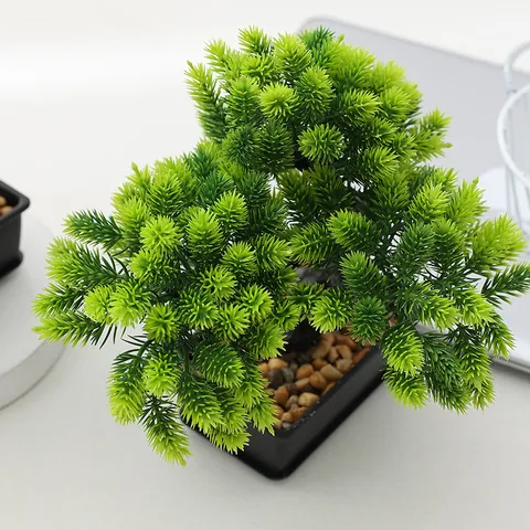 Artificial Pine Bonsai Tree Fake Potted Plant Plastic Greenery Decor For Indoor Home Office Tabletop Decoration
