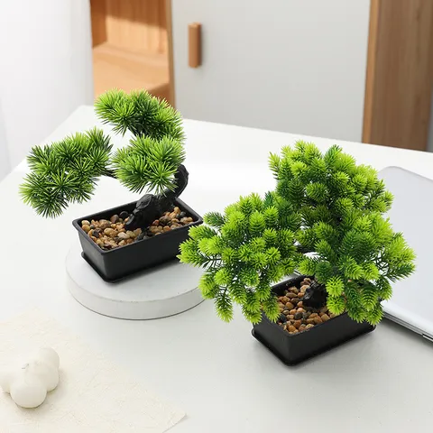 Artificial Pine Bonsai Tree Fake Potted Plant Plastic Greenery Decor For Indoor Home Office Tabletop Decoration