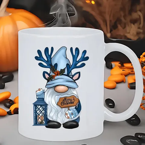 White Ceramic Coffee Mug Cartoon Print Office Tea Cup With Handle Microwave Safe Drinking Cup For Daily Use