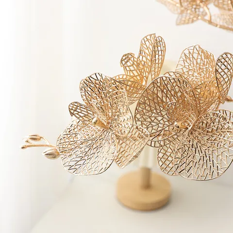 Gold Artificial Phalaenopsis Flowers Hollow Mesh Orchid Stems For New Year Home Decor Festive Floral Arrangement