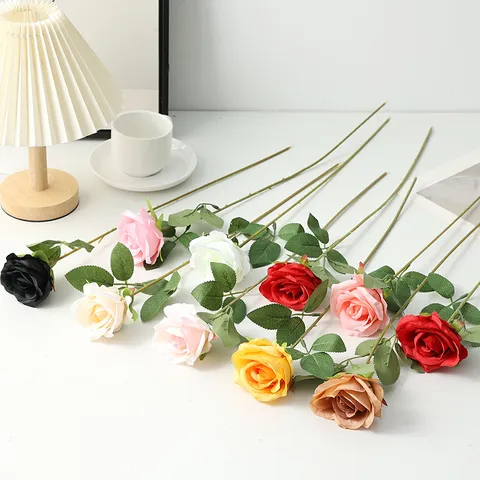 Artificial Silk Rose Flower Single Branch Realistic Fake Rose For Wedding Photography Props Valentine Gift Home Decor