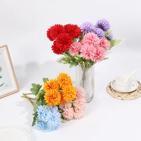 Artificial Silk Ball Chrysanthemum Small Bouquet 6 Forks Daisy Flowers For Home Decor Wedding Party Photography Props