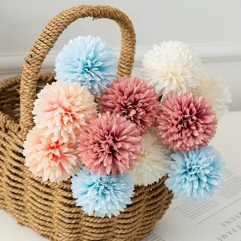 Artificial Ball Chrysanthemum Single Branch Silk Flower Home Decor Living Room Wedding Party Arrangement