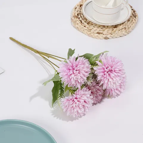 Artificial Silk Ball Chrysanthemum Small Bouquet 6 Forks Daisy Flowers For Home Decor Wedding Party Photography Props
