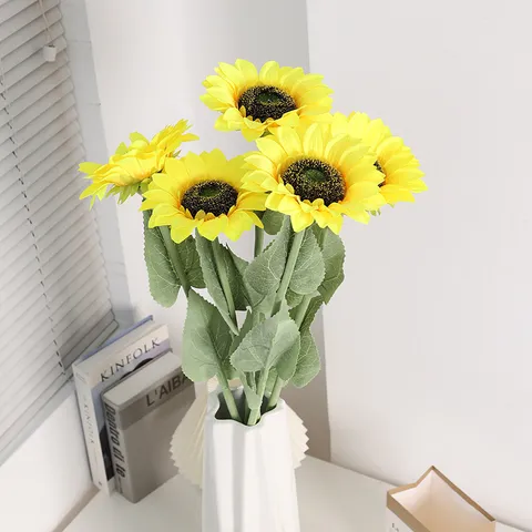 Fleur de Soie de Tournesol à Tige Unique Artificielle pour Décor de Salon à la Maison Accessoire Photo d'Extérieur Décor Floral Jaune
