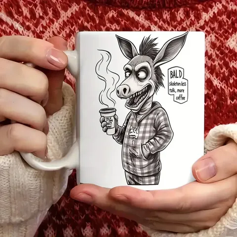 Weißer Keramik Kaffeebecher Süßer Cartoon Druck Büro Wasserbecher Keramiktasse Mit Henkel Mikrowellengeeignet Tägliches Trinkgeschirr